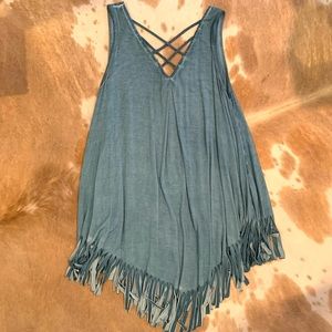 Umgee Frayed Tunic Teal Medium